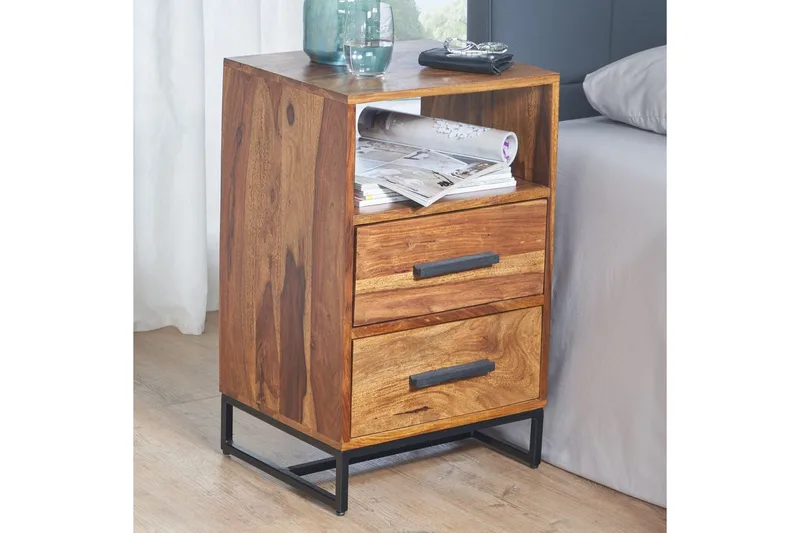 Nattbord Wohnling Heltre for kontinentalsenger med 2 skuffer oppbevaringshylle landlig stil - Møbler - Bord - Avlastningsbord - Sengebord & nattbord