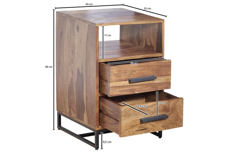 Nattbord Wohnling Heltre for kontinentalsenger med 2 skuffer oppbevaringshylle landlig stil - Møbler - Bord - Avlastningsbord - Sengebord & nattbord