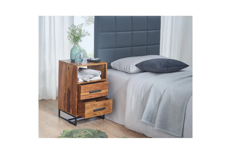 Nattbord Wohnling Heltre for kontinentalsenger med 2 skuffer oppbevaringshylle landlig stil - Møbler - Bord - Avlastningsbord - Sengebord & nattbord