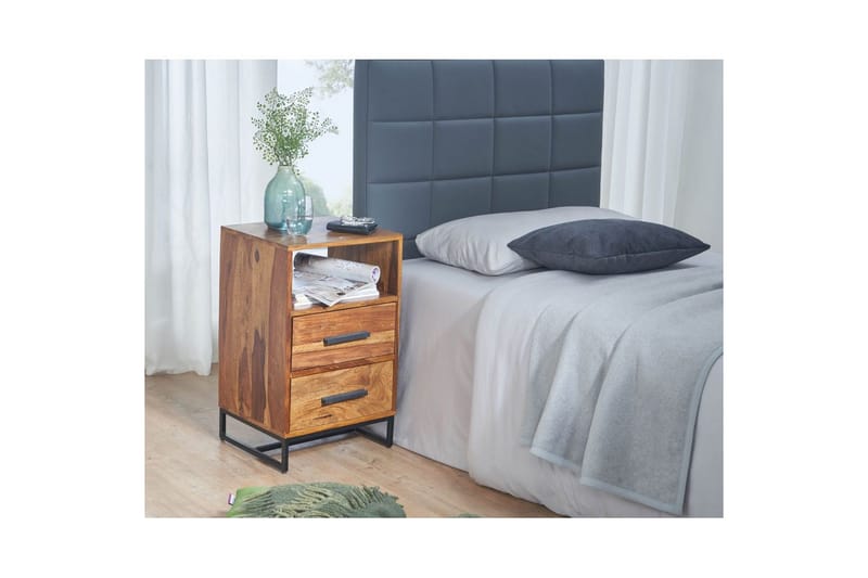 Nattbord Wohnling Heltre for kontinentalsenger med 2 skuffer oppbevaringshylle landlig stil - Møbler - Bord - Avlastningsbord - Sengebord & nattbord