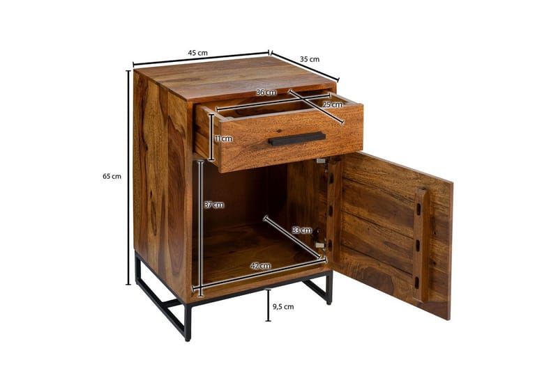 Nattbord Wohnling Heltre for kontinentalsenger med 3 skuffer 1 dør landlig stil - Møbler - Bord - Avlastningsbord - Sengebord & nattbord