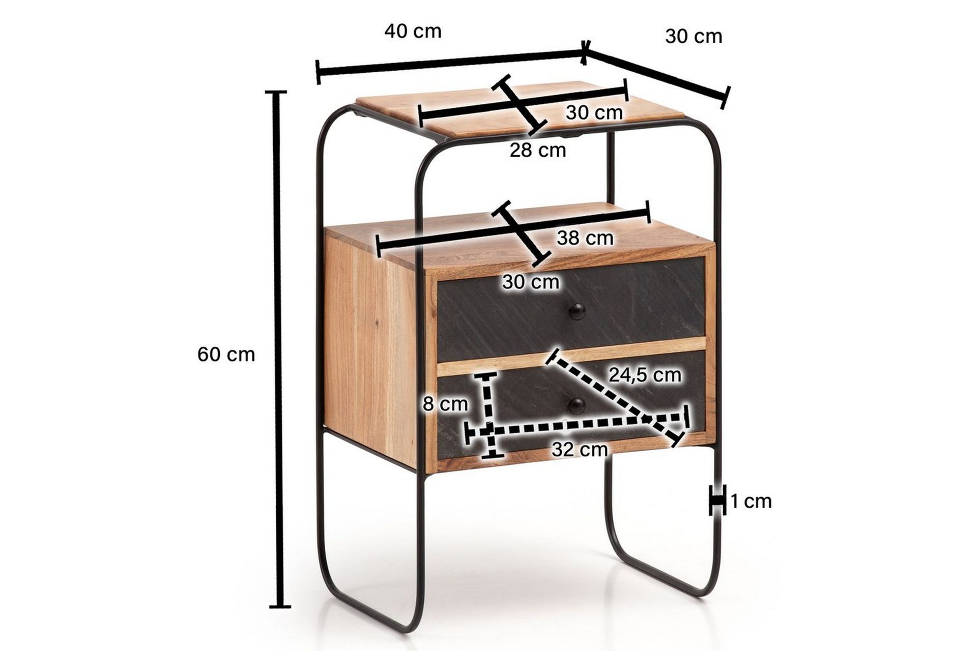Nattbord Wohnling Heltre med 2 flytende skuffer i en metallramme - Møbler - Bord - Avlastningsbord - Sengebord & nattbord