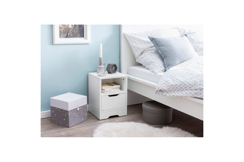 Nattbord Wohnling Hvit med 1 skuff Enkel moderne design og hylle - Møbler - Bord - Avlastningsbord - Sengebord & nattbord