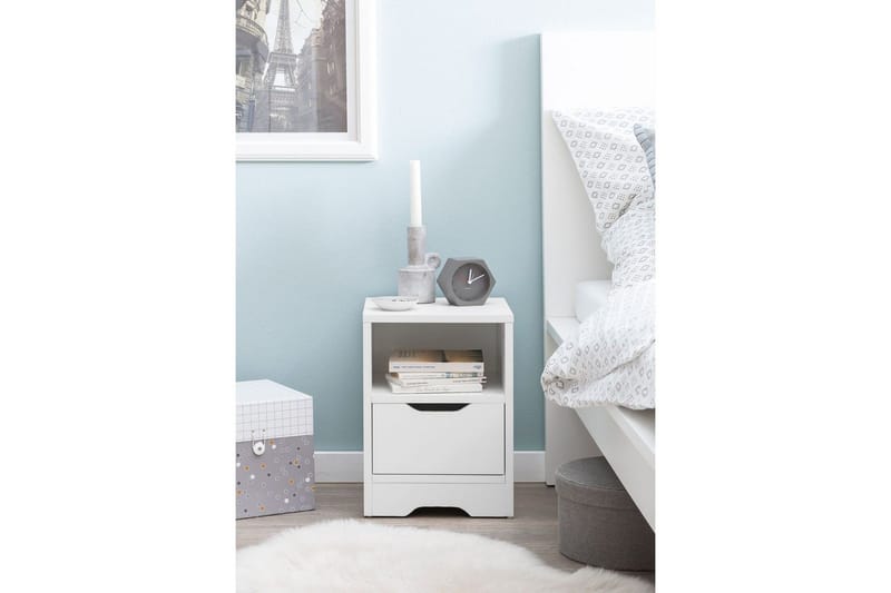 Nattbord Wohnling Hvit med 1 skuff Enkel moderne design og hylle - Møbler - Bord - Avlastningsbord - Sengebord & nattbord