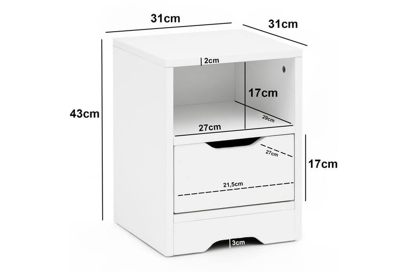 Nattbord Wohnling Hvit med 1 skuff Enkel moderne design og hylle - Møbler - Bord - Avlastningsbord - Sengebord & nattbord