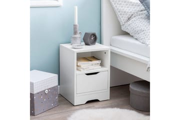 Nattbord Wohnling Hvit med 1 skuff Enkel moderne design og hylle - Møbler - Bord - Avlastningsbord - Sengebord & nattbord
