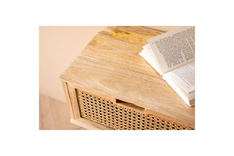 Nattbord Wohnling Massivt mangotre med 1 skuff med wienerfletting i moderne design Lysebrun - Lysebrun - Møbler - Bord - Avlastningsbord - Sengebord & nattbord