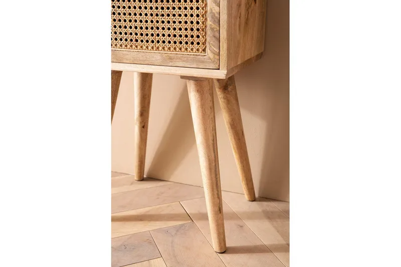 Nattbord Wohnling Massivt mangotre med 1 skuff med wienerfletting i moderne design Lysebrun - Møbler - Bord - Avlastningsbord - Sengebord & nattbord