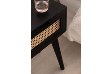 Nattbord Wohnling Massivt mangotre med 1 skuff med wienerfletting i moderne design Svart - Svart - Møbler - Bord - Avlastningsbord - Sengebord & nattbord