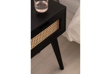 Nattbord Wohnling Massivt mangotre med 1 skuff med wienerfletting i moderne design Svart - Møbler - Bord - Avlastningsbord - Sengebord & nattbord