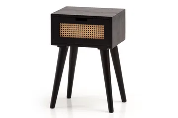 Nattbord Wohnling Massivt mangotre med 1 skuff med wienerfletting i moderne design Svart - Møbler - Bord - Avlastningsbord - Sengebord & nattbord