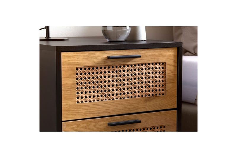 Nattbord Wohnling Massivt mangotre med 2 skuffer med Wienerkurvverk i industrielt utseende - Møbler - Bord - Avlastningsbord - Sengebord & nattbord