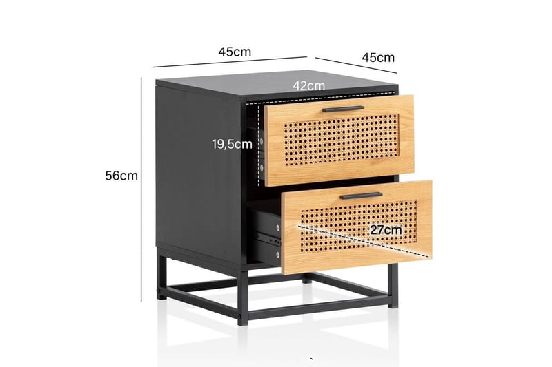 Nattbord Wohnling Massivt mangotre med 2 skuffer med Wienerkurvverk i industrielt utseende - Møbler - Bord - Avlastningsbord - Sengebord & nattbord