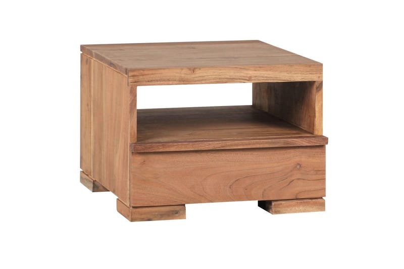 Nattbord Wohnling Massivt tre med skuff og hylle i lav design i landlig stil Akasie - Akasie - Møbler - Bord - Avlastningsbord - Sengebord & nattbord