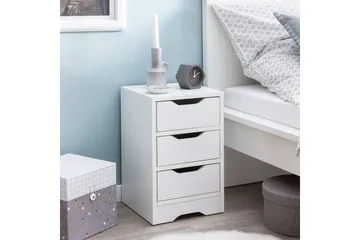 Nattbord Wohnling med 3 skuffer i et enkelt, moderne design for rammemadrass Hvit - Hvit - Møbler - Bord - Avlastningsbord - Sengebord & nattbord