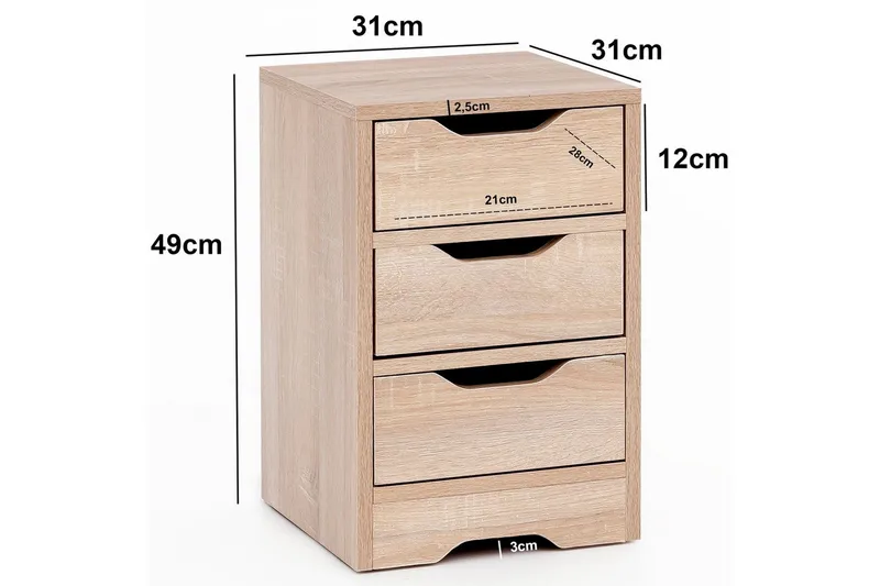 Nattbord Wohnling med 3 skuffer i et enkelt, moderne design for rammemadrass Sonoma - Sonoma - Møbler - Bord - Avlastningsbord - Sengebord & nattbord