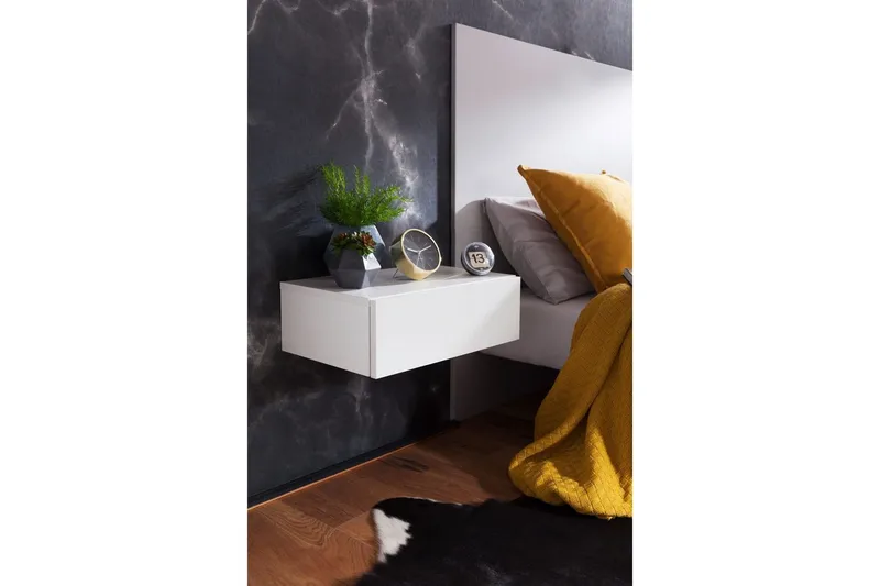 Nattbord Wohnling med skuff for veggmontering, flytende utseende Hvit - Hvit - Møbler - Bord - Avlastningsbord - Sengebord & nattbord