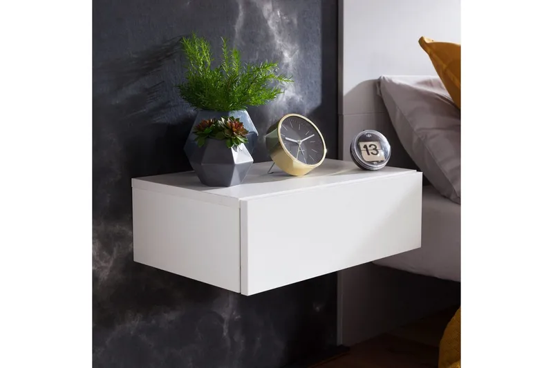 Nattbord Wohnling med skuff for veggmontering, flytende utseende Hvit - Hvit - Møbler - Bord - Avlastningsbord - Sengebord & nattbord