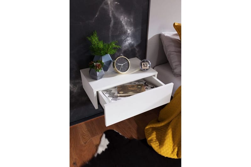 Nattbord Wohnling med skuff for veggmontering, flytende utseende Hvit - Hvit - Møbler - Bord - Avlastningsbord - Sengebord & nattbord