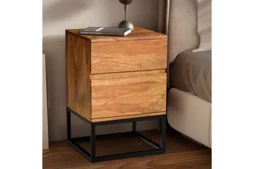Nattbord Wohnling Moderne utseende med 2 skuffer laget av solid sheeshamtre i industriell stil - Møbler - Bord - Avlastningsbord - Sengebord & nattbord