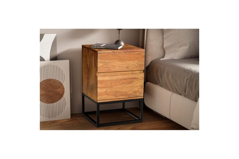 Nattbord Wohnling Moderne utseende med 2 skuffer laget av solid sheeshamtre i industriell stil - Møbler - Bord - Avlastningsbord - Sengebord & nattbord