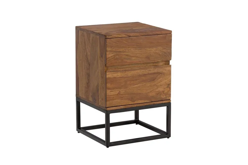 Nattbord Wohnling Moderne utseende med 2 skuffer laget av solid sheeshamtre i industriell stil, undefined