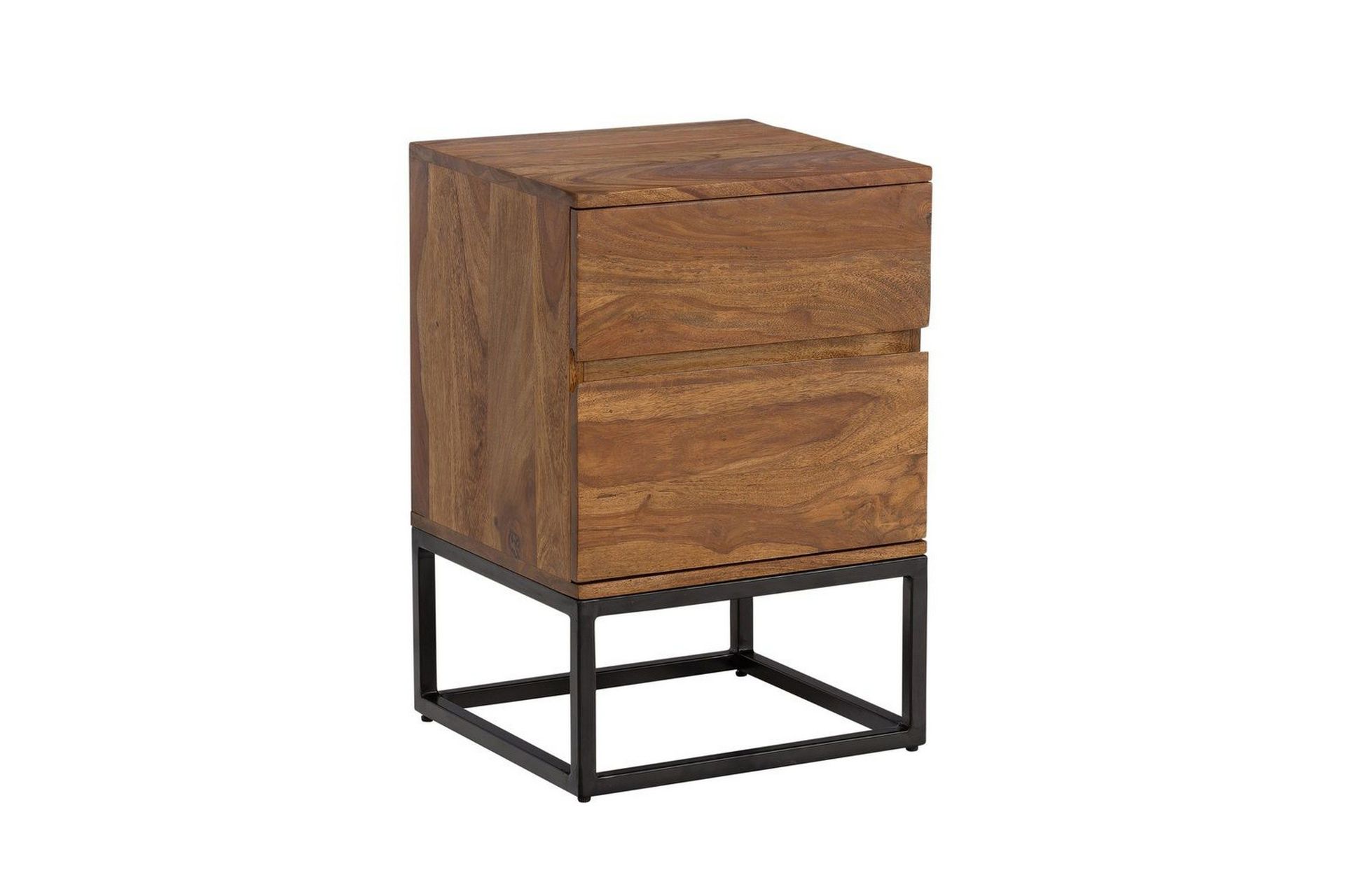 Nattbord Wohnling Moderne utseende med 2 skuffer laget av solid sheeshamtre i industriell stil -