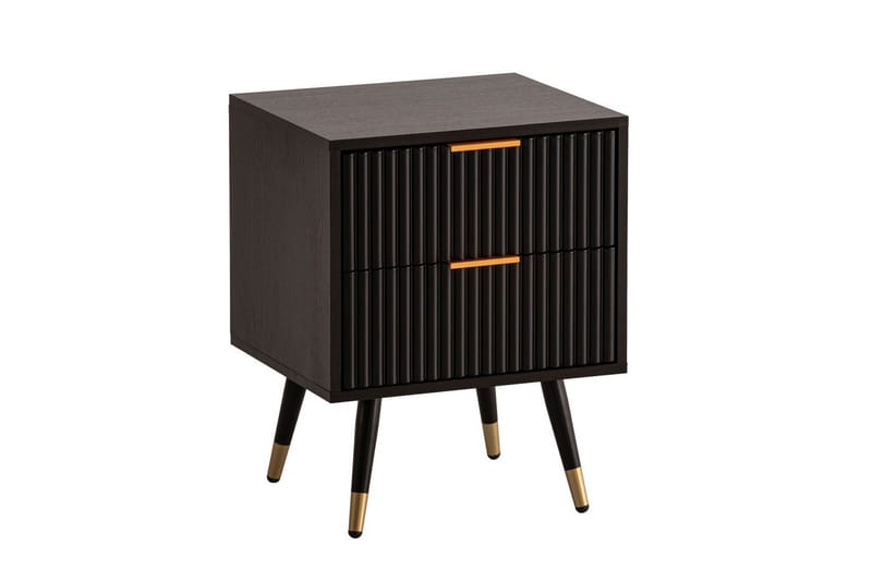 Nattbord Wohnling Moderne utseende med 2 skuffer laget av sponplater med eikeeffekt og blanke høydepunkter - Møbler - Bord - Avlastningsbord - Sengebord & nattbord
