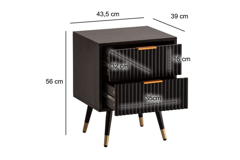Nattbord Wohnling Moderne utseende med 2 skuffer laget av sponplater med eikeeffekt og blanke høydepunkter - Møbler - Bord - Avlastningsbord - Sengebord & nattbord