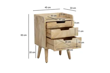 Nattbord Wohnling Moderne utseende med 3 skuffer laget av solid mangotre og en lagringshylle - Møbler - Bord - Avlastningsbord - Sengebord & nattbord