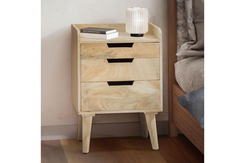 Nattbord Wohnling Moderne utseende med 3 skuffer laget av solid mangotre og en lagringshylle - Møbler - Bord - Avlastningsbord - Sengebord & nattbord