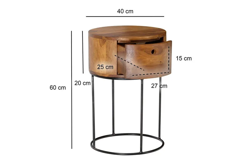 Nattbord Wohnling rundt, massivt tre med 1 skuff i moderne stil mørkebrun - mørkebrun - Møbler - Bord - Avlastningsbord - Sengebord & nattbord