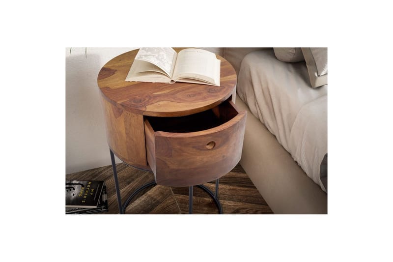 Nattbord Wohnling rundt, massivt tre med 1 skuff i moderne stil mørkebrun - mørkebrun - Møbler - Bord - Avlastningsbord - Sengebord & nattbord