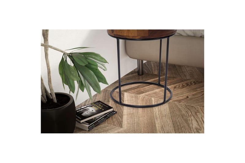 Nattbord Wohnling rundt, massivt tre med 1 skuff i moderne stil mørkebrun - mørkebrun - Møbler - Bord - Avlastningsbord - Sengebord & nattbord