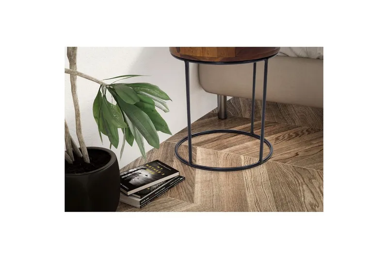 Nattbord Wohnling rundt, massivt tre med 1 skuff i moderne stil mørkebrun - mørkebrun - Møbler - Bord - Avlastningsbord - Sengebord & nattbord