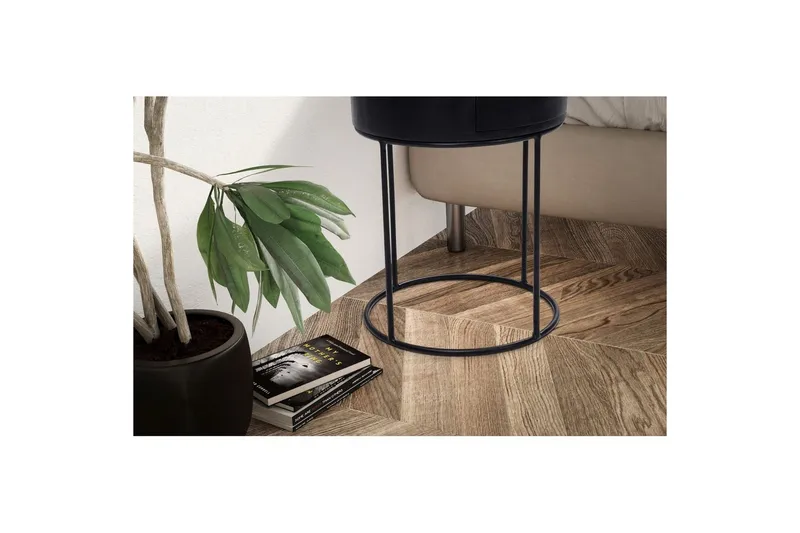 Nattbord Wohnling rundt, massivt tre med 1 skuff i moderne stil Svart - Svart - Møbler - Bord - Avlastningsbord - Sengebord & nattbord