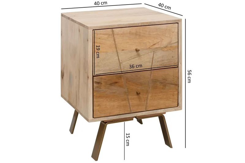 Nattbord Wohnling SIKAR solid mangotre for boksfjærseng metallinnlegg 2 skuffer - Møbler - Bord - Avlastningsbord - Sengebord & nattbord