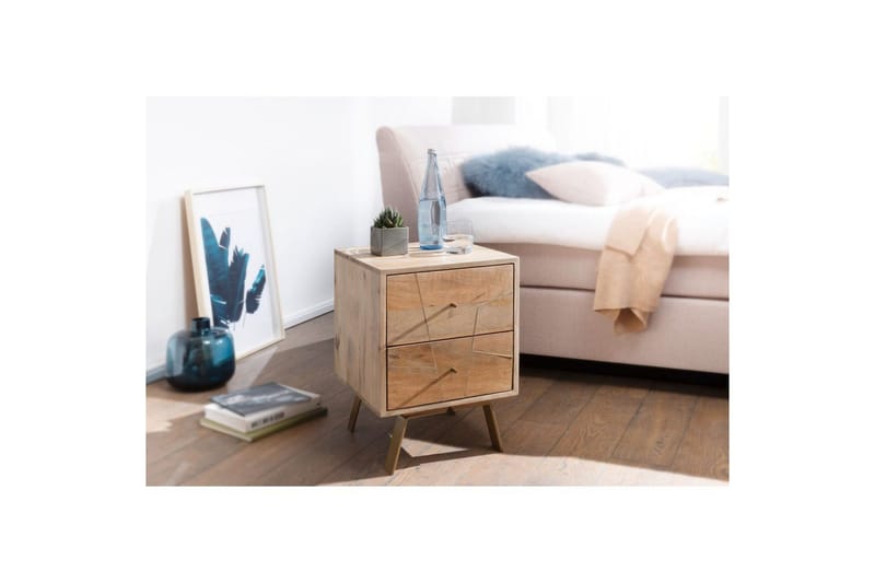 Nattbord Wohnling SIKAR solid mangotre for boksfjærseng metallinnlegg 2 skuffer - Møbler - Bord - Avlastningsbord - Sengebord & nattbord