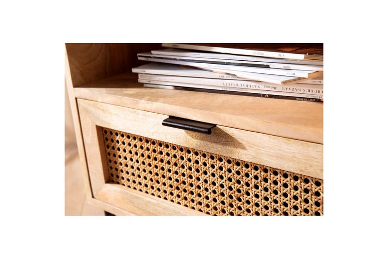 Nattbord Wohnling Solid Mangotre med 1 Skuffe Et Oppbevaringsbrett med Wienerflettverk - Møbler - Bord - Avlastningsbord - Sengebord & nattbord