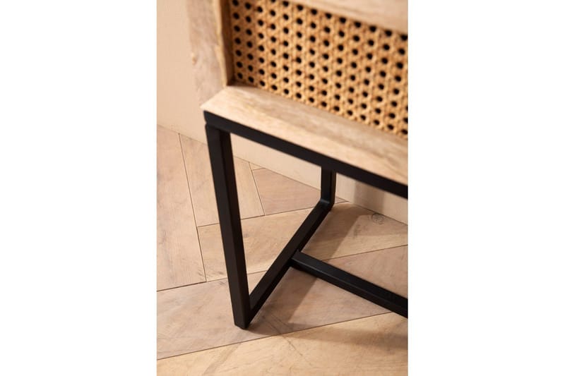 Nattbord Wohnling Solid Mangotre med 1 Skuffe med Wienerflettverk I Industrielt Utseende - Møbler - Bord - Avlastningsbord - Sengebord & nattbord