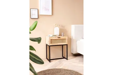 Nattbord Wohnling Solid Mangotre med 1 Skuffe med Wienerflettverk I Industrielt Utseende - Møbler - Bord - Avlastningsbord - Sengebord & nattbord