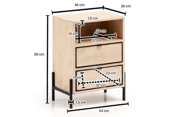 Nattbord Wohnling Solid Mangotre med 2 Skuffer Et Oppbevaringsrom - Møbler - Bord - Avlastningsbord - Sengebord & nattbord