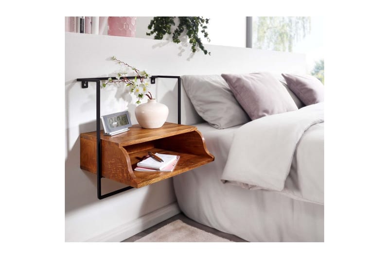 Nattbord Wohnling Vegghengt konsoll laget av solid mangotre med hylle, industriell - Møbler - Bord - Avlastningsbord - Sengebord & nattbord
