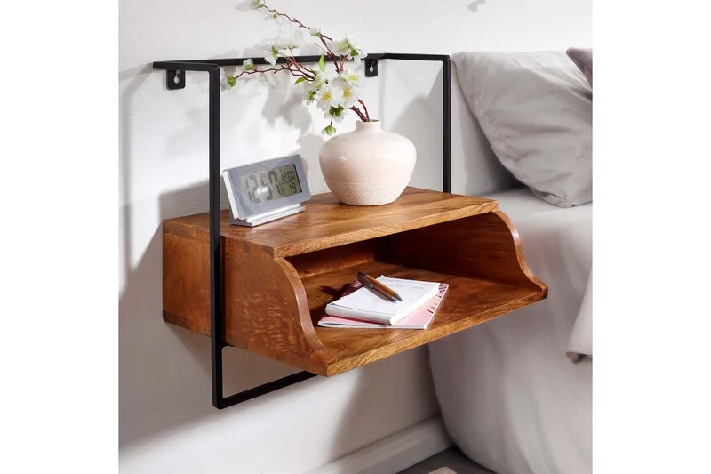 Nattbord Wohnling Vegghengt konsoll laget av solid mangotre med hylle, industriell - Møbler - Bord - Avlastningsbord - Sengebord & nattbord