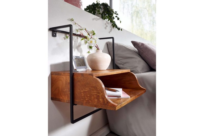 Nattbord Wohnling Vegghengt konsoll laget av solid mangotre med hylle, industriell - Møbler - Bord - Avlastningsbord - Sengebord & nattbord