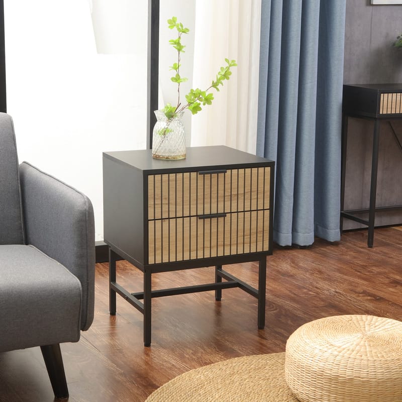 Nattbord/sidebord HOME4YOU Helve 40x36x60 cm melamin - svart / lyst tre - Møbler - Bord - Avlastningsbord - Sengebord & nattbord