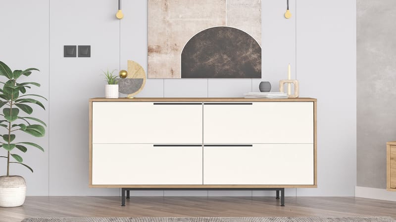 Nilena Konsoll 160x74,3x44,5 cm - Eik og hvit - Møbler - Bord - Avlastningsbord - Gangbord