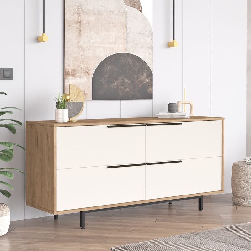 Nilena Konsoll 160x74,3x44,5 cm - Eik og hvit - Møbler - Bord - Avlastningsbord - Gangbord