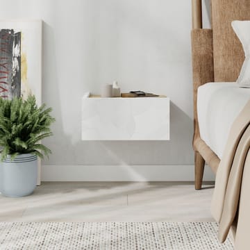 Nilena Veggmontert Nattbord 38 cm med Tre- og Eikutseende, Oppbevaring med Skuff - Hvit/Beige - Møbler - Bord - Avlastningsbord - Sengebord & nattbord