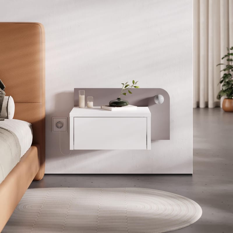 Nosina Nattbord 52 cm - Hvit og lys mokka - Møbler - Bord - Avlastningsbord - Sengebord & nattbord